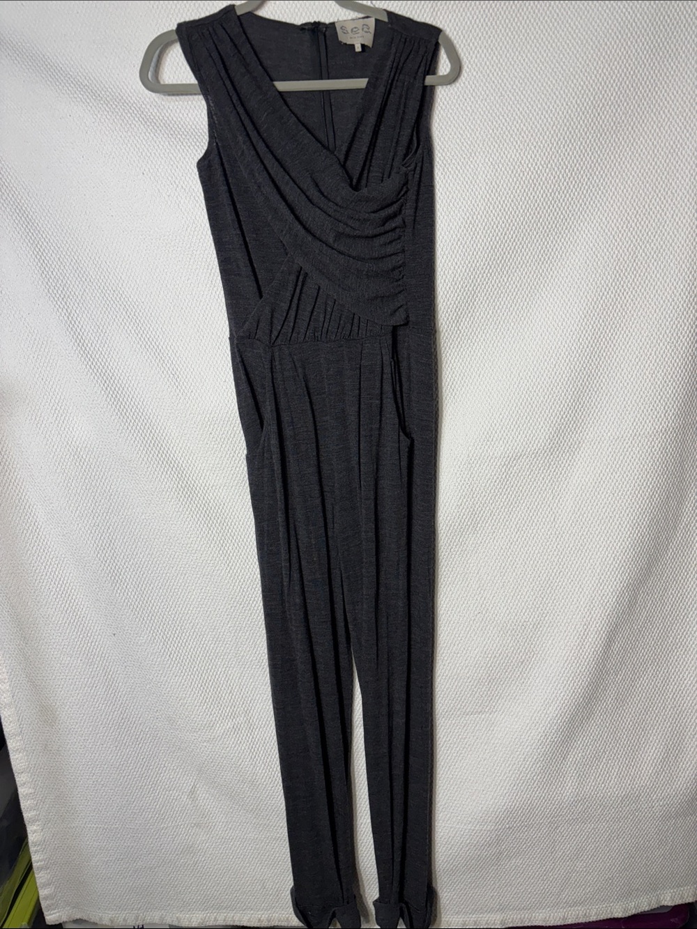 SEA New York Sz 2 100% Wool knit jumpsuit charcoal heather gray zipper closure